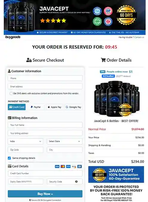 Javacept Order Page